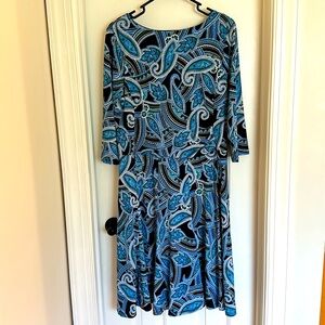 Women’s 3/4 Sleeve Blue Paisley Dress Size 12